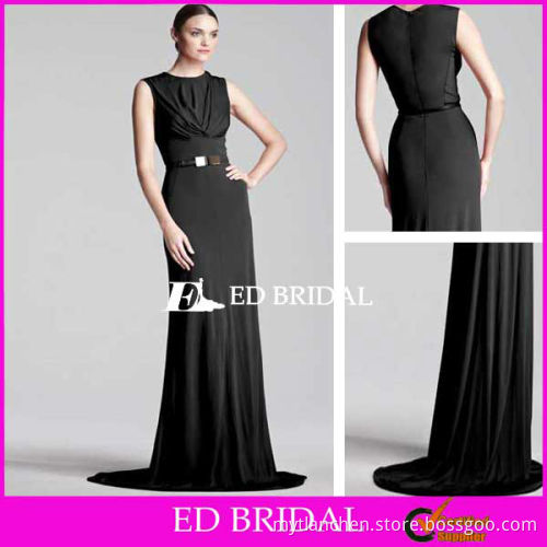 A Line Crew Neckline Train Beck Hem Sleek Jersey Draped Details Gather Into Bust Latest Design Formal Evening Gown